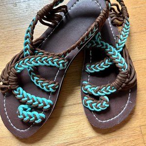 Teal and Brown Corded Sandles